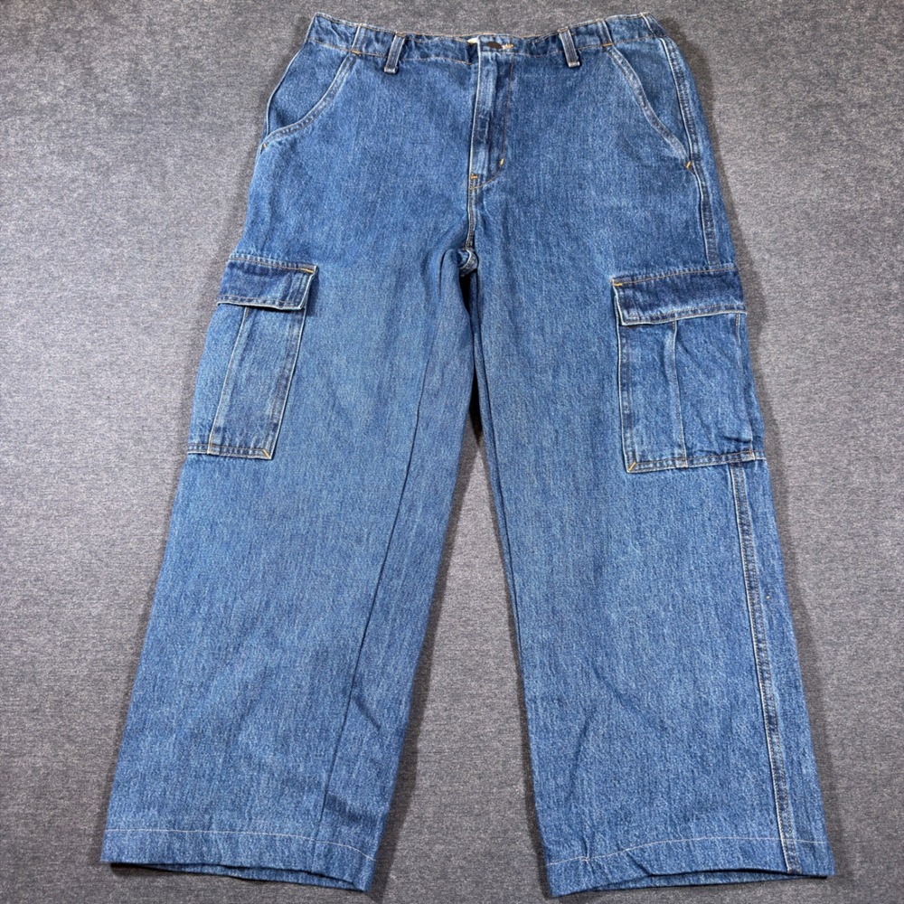 Levi's '94 Baggy Jeans Women 32 Blue Cargo Wide Leg High Rise Denim Pants Grunge